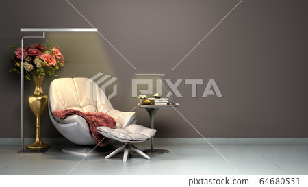 simple room interior render with leather armchair 64680551