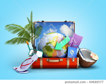 modern summer travel concept suitcase with a globe modern summer travel concept suitcase with a globe 64680577