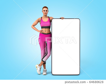 fitness app concept girl in sportswear is standing fitness app concept girl in sportswear is standing 64680628
