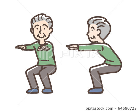 Squat male senior citizen Squat male senior citizen 64680722