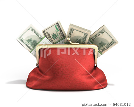 Red wallet with dollar money stacks 3d render on Red wallet with dollar money stacks 3d render on 64681012
