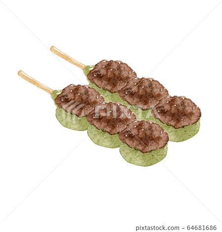 艾草餃子湯餃日本甜點的水彩畫 艾草餃子湯餃日本甜點的水彩畫 64681686