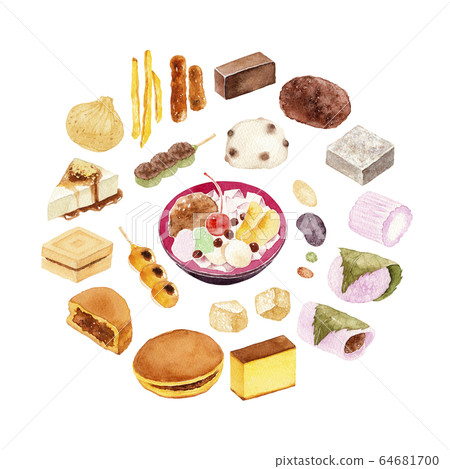 Japanese sweets set watercolor illustration 64681700
