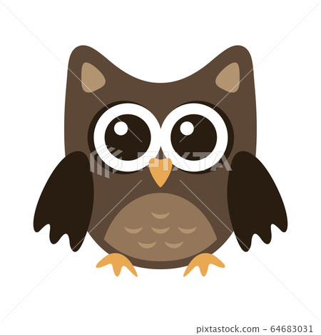 Owl funny stylized icon symbol brown colors 64683031