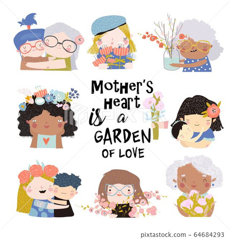 Set of cute illustrations for Mothers Day in cartoon style 64684293