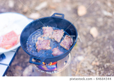 Camping material skillet burning fire stand 64684344