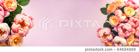 Fresh bunch of pink peonies and roses 64684889