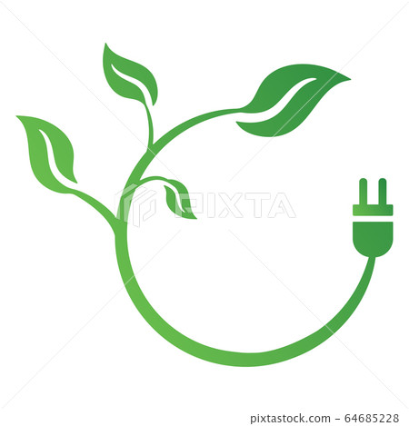 Green leaf and plug icon isolated on white Green leaf and plug icon isolated on white 64685228