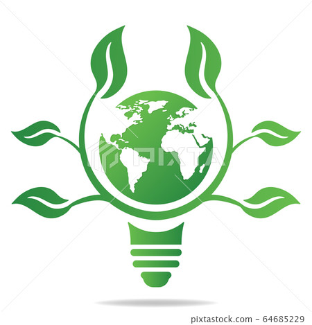 Ecology concept with light bulb, earth and leaves. 64685229