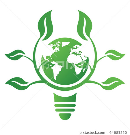 Ecology concept with light bulb, earth and leaves. 64685230