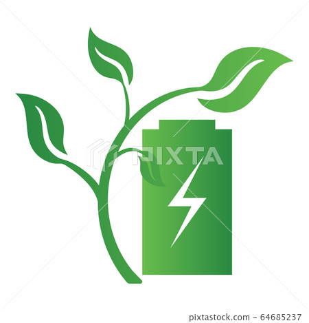 Ecology concept with battery icon and leaves. Save 64685237