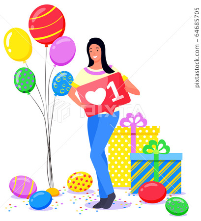 Woman Taking Photo in Photozone with Balloons Woman Taking Photo in Photozone with Balloons 64685705