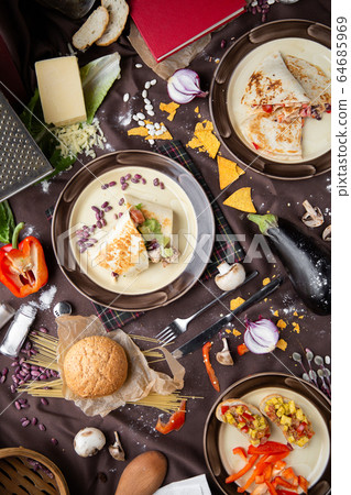 Mexican food mix colorful background Mexico 64685969