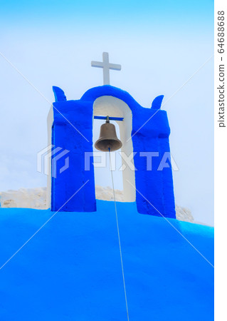 Blue church bell tower, Santorini, Greece Blue church bell tower, Santorini, Greece 64688688