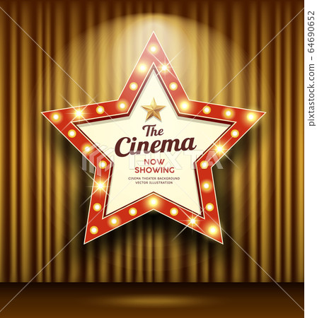 Cinema Theater sign star shape gold curtain light up banner design Cinema Theater sign star shape gold curtain light up banner design 64690652