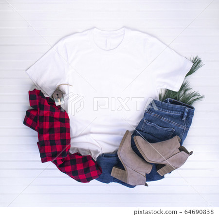 Christmas shirt mockup - white tshirt with buffalo Christmas shirt mockup - white tshirt with buffalo 64690838