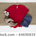 Red tee mockup - cold weather fall tshirt with 64690839