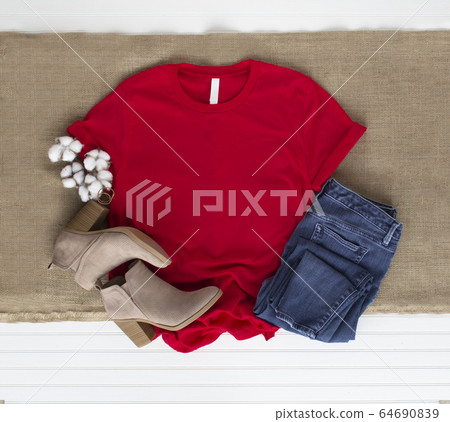 Red tee mockup - cold weather fall tshirt with Red tee mockup - cold weather fall tshirt with 64690839