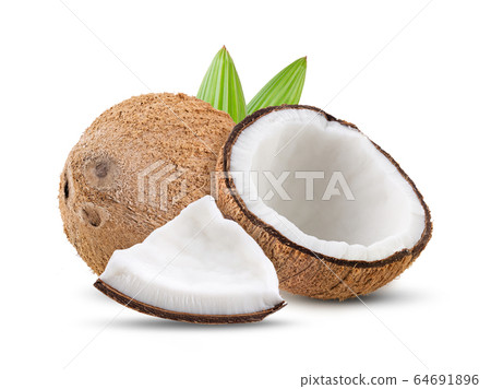 coconut with leaf isolated on white background. full depth of field coconut with leaf isolated on white background. full depth of field 64691896