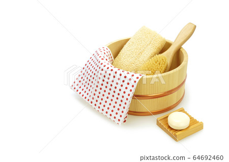Bath goods Wooden pail Hand towel Soap Hachima Tawashi Body brush 64692460