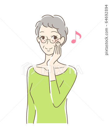 一個微笑著撫摸她的臉頰的女人 一個微笑著撫摸她的臉頰的女人 64692894