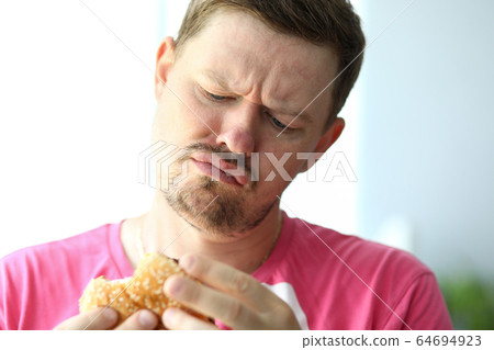 Choice person in favor fast bud, eating burger. Choice person in favor fast bud, eating burger. 64694923