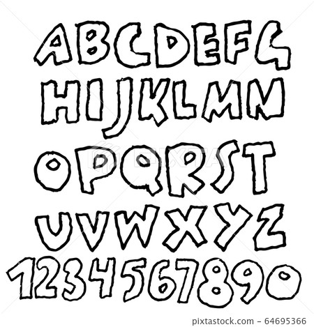 Handdrawn pen contours bold font. Modern grunge lettering. Vector illustration. 64695366