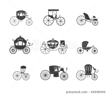 Vintage carriage and coach wagon icon set isolated on white background 64696994