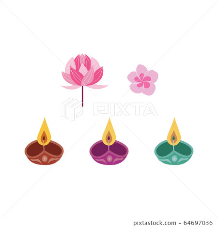Diwali candle and flowers set - traditional Indian festival symbols 64697036