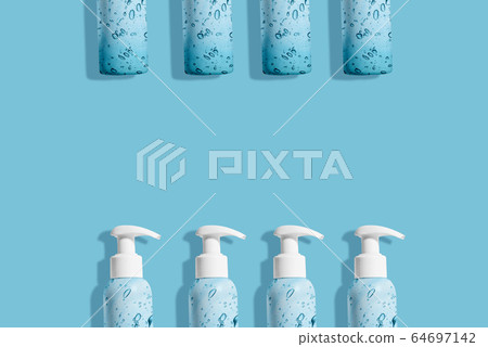 Coronavirus prevention hand sanitizer gel for hand hygiene corona virus protection. Hygiene concept. Pattern 64697142