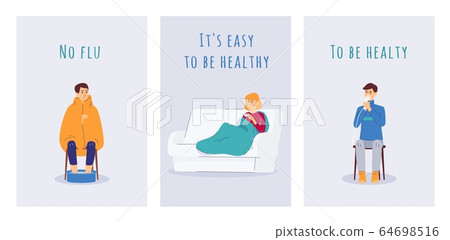 Set banners for explanation of flu treatment methods, flat vector illustration. 64698516