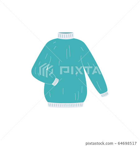 Warm blue sweater - isolated wool pullover with long neck and sleeves 64698517