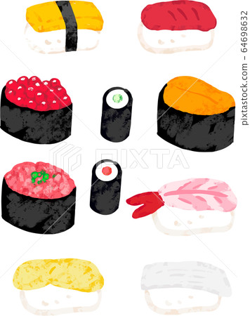 Sushi Icon Set Crayon Stock Illustration