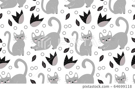 Cute cats seamless pattern. Kittens endless background, repeating texture. Vector illustration Cute cats seamless pattern. Kittens endless background, repeating texture. Vector illustration 64699118
