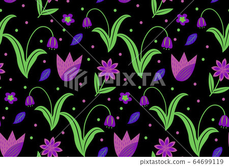 Flowers seamless pattern. Floral plant patterns endless background, plants repeating texture. Vector illustration 64699119