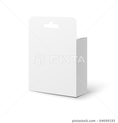 Realistic retail box tab pack mockup with hanger hole from back view 64699193