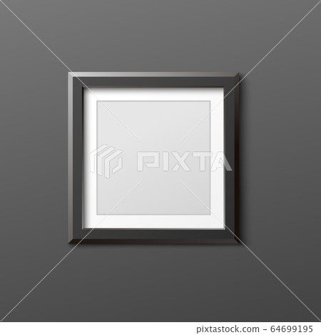 Blank square photo frame mockup hanging on dark wall Blank square photo frame mockup hanging on dark wall 64699195