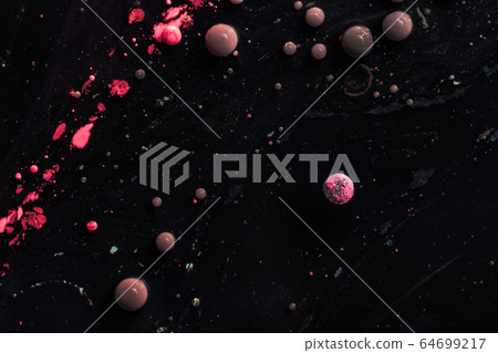 Stains of paint on the water surface. Abstract acrylic bubbles. Stains of paint on the water surface. Abstract acrylic bubbles. 64699217