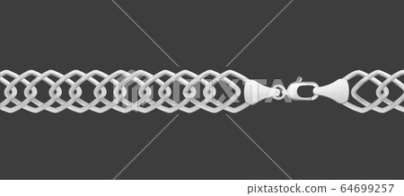 Silver chain of metallic rhombus links, realistic vector illustration isolated. 64699257