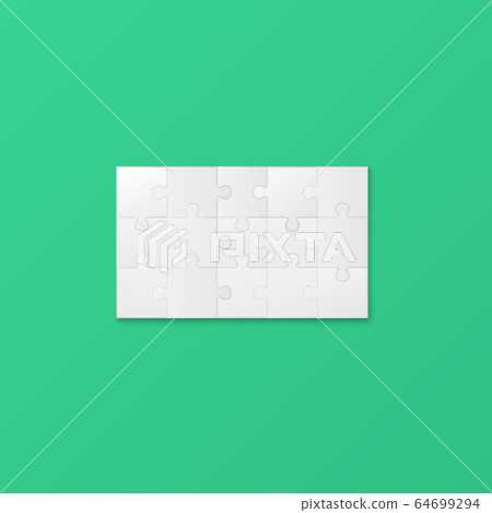 Connected pieces of white blank puzzle, realistic vector illustration isolated. Connected pieces of white blank puzzle, realistic vector illustration isolated. 64699294