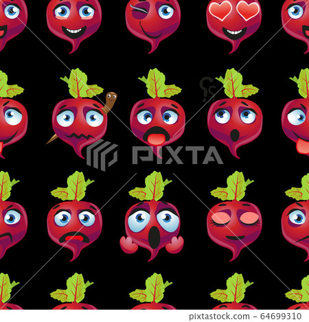 Cute seamless pattern with cartoon emoji beetroot Cute seamless pattern with cartoon emoji beetroot 64699310