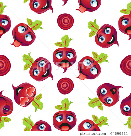 Cute seamless pattern with cartoon emoji beetroot Cute seamless pattern with cartoon emoji beetroot 64699311