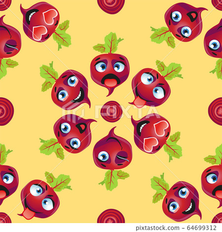 Cute seamless pattern with cartoon emoji beetroot Cute seamless pattern with cartoon emoji beetroot 64699312