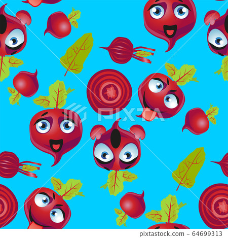 Cute seamless pattern with cartoon emoji beetroot 64699313