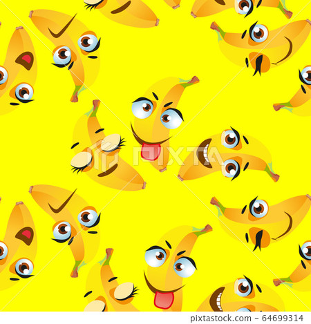 Cute seamless pattern with cartoon emoji fruits on Cute seamless pattern with cartoon emoji fruits on 64699314