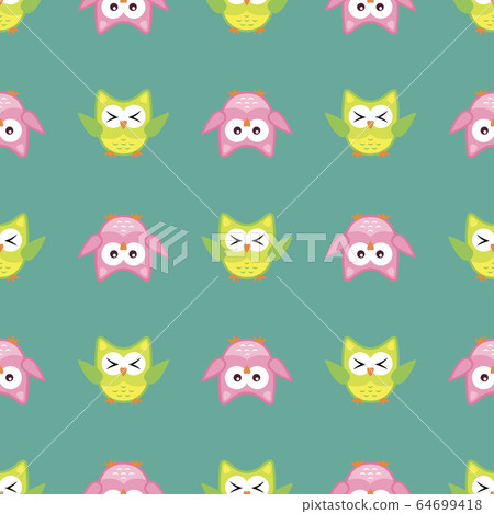 Owl stylized art seemless pattern green colors Owl stylized art seemless pattern green colors 64699418