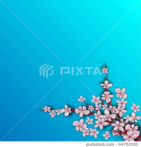 Chinese sakura blue background for celebration design. Pink sakura. Blossom garden. Modern design Chinese sakura blue background for celebration design. Pink sakura. Blossom garden. Modern design 64702030