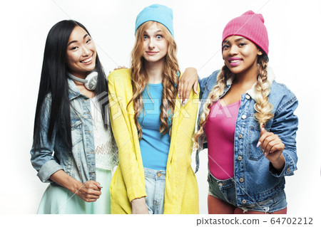 diverse nation girls group, teenage friends company cheerful having fun, happy smiling, cute posing isolated on white background, lifestyle people concept diverse nation girls group, teenage friends company cheerful having fun, happy smiling, cute posing isolated on white background, lifestyle people concept 64702212