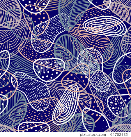 Elegant hand drawn pattern in blue and pink colours in scandinavian style. Abstract vector seamless background. Good for wrapping paper, fabric, wallpaper  64702585