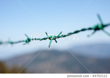 barbed wire fence isolating teritory in nature barbed wire fence isolating teritory in nature 64703122